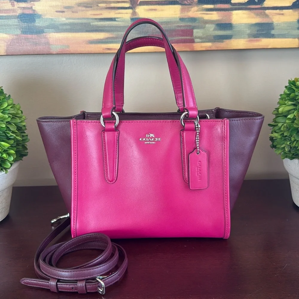 COACH 🩷TWO TONE🩷 COLORBLOCK LEATHER MINI CROSBY CARRYALL BAG 🌟EUC🌟 - Picture 5 of 17